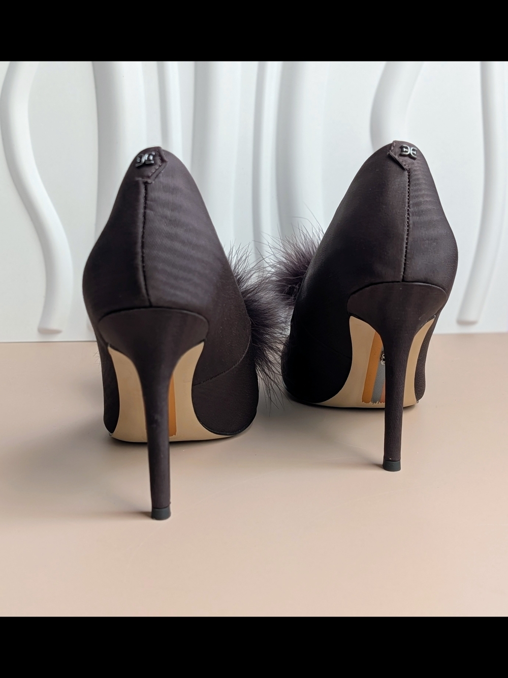 NWT Sam Edelman Hazel Feather Embellished Pumps Cocoa Satin Size 8 MSRP $165 - Picture 11 of 14